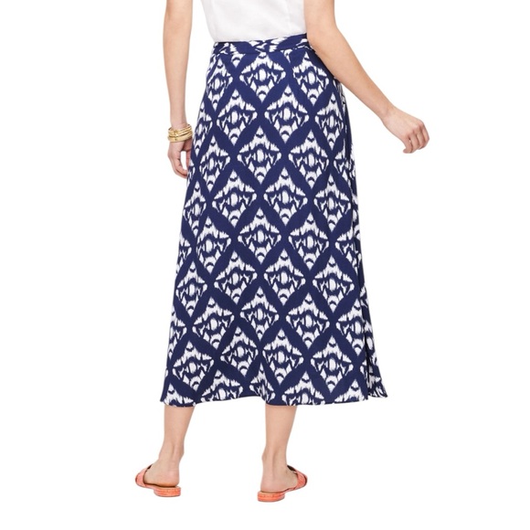 Talbots Ikat Midi Skirt Navy and White Size 14 - Picture 2 of 6